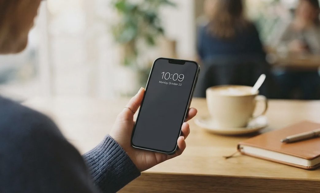 Hand holding smartphone with clean lock screen and no notifications tech-without-friction-clean-phone-lock-screen.jpg