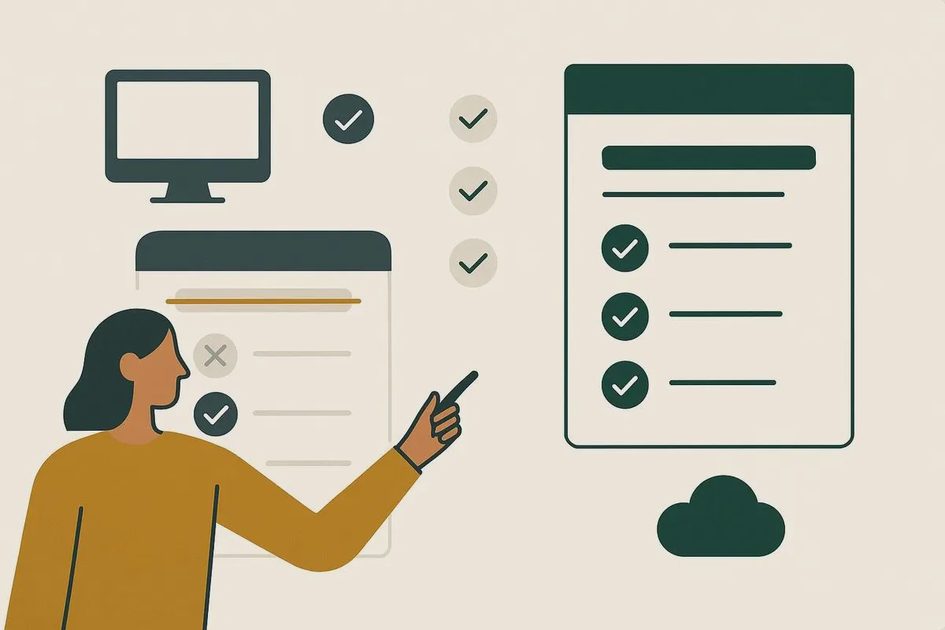 Free and Premium Productivity Tool Comparison Illustration comparing a simple task checklist with a more advanced productivity workspace.