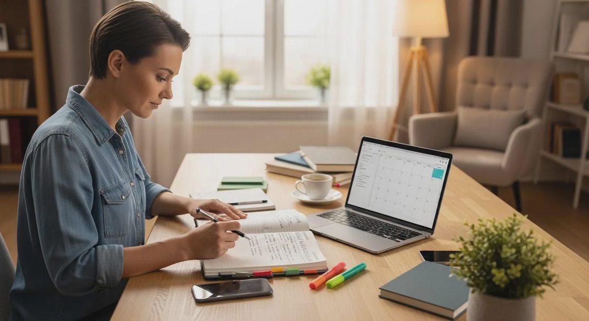 Person reviewing a short priority list at the end of a busy workday.