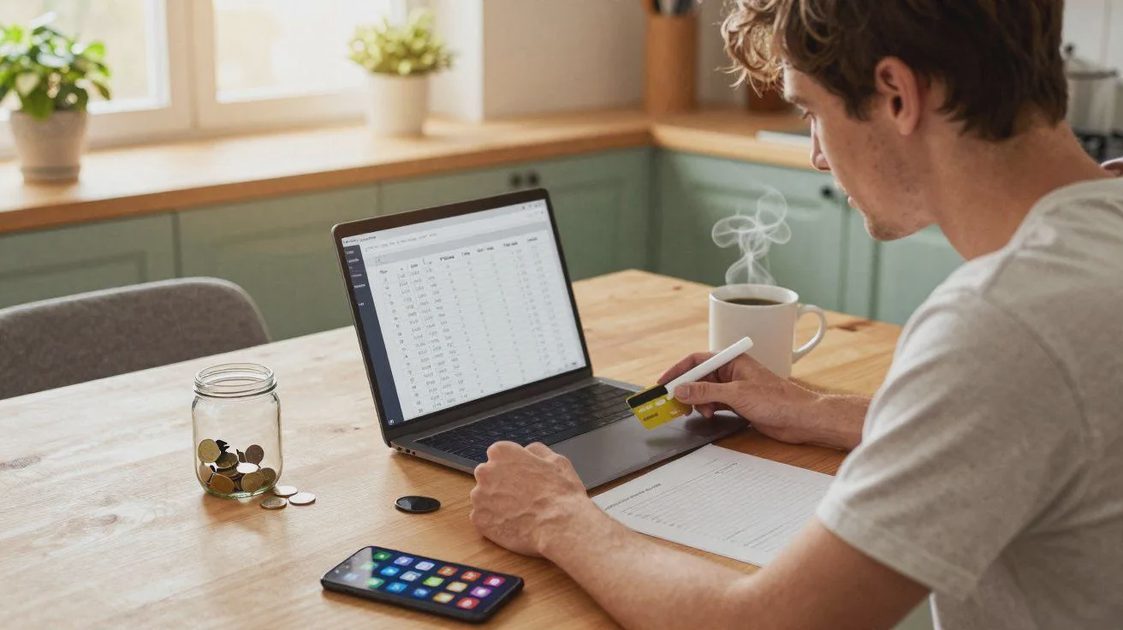 Evaluating the Value of Productivity Subscriptions Person reviewing software subscription costs with a laptop, notebook, and calculator.