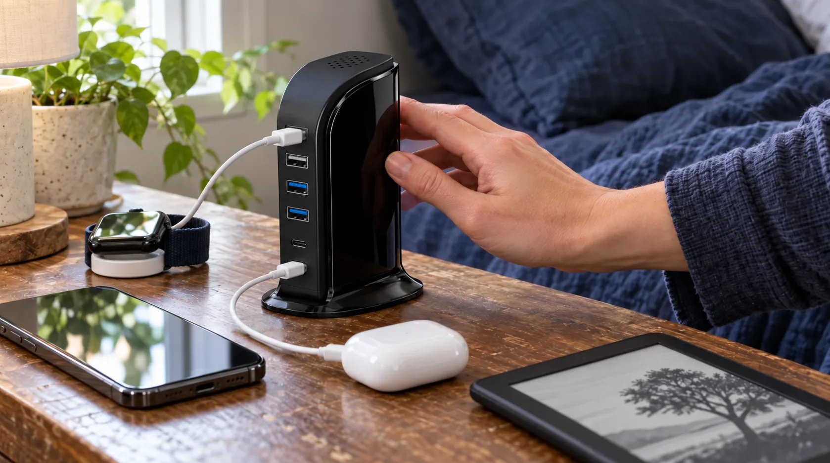 This Compact Charging Station Finally Cleared My Nightstand Cable Chaos